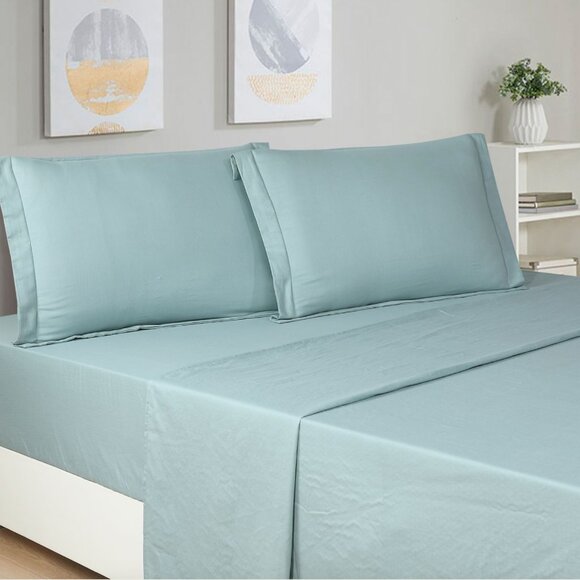 Berline Blue 100%‎ Double Layer Cotton Sheet Set w/ Pillowcase Modern Minimalist - Picture 1 of 2